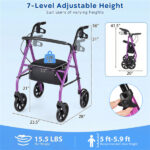 2-in-1 Rollator Walker with Seat (Purple), 8-Inch Large Wheels & Versatile Braking System, Adjustable Height - Image 5