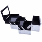 SM-2176 Aluminum Makeup Train Case Jewelry Box Cosmetic Organizer with Mirror 9"x6"x6" Silver - Image 6