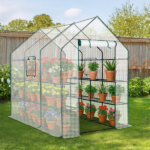 Large Walk-in Greenhouse with PE Cover & Side Windows, 12-Shelf Indoor Outdoor Portable Greenhouse for Garden Backyard, 56 x 85 x 77", White - Image 16