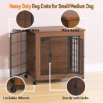 27.2" Dog Crate Furniture with Wheels for Small Dogs, Heavy Duty Dog Kennel Indoor with 2 Doors, Wooden Pet Cage End Table, Double-Doors Sturdy Metal Dog Cage for Anxiety Dog - Image 13