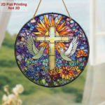 CIFbuy Acrylic Color Sun Catcher Transparent Easter Peace Dove Cross Sun Panel Wall Hanging with White Dove Floral Design (TikTok, temu pick-up service)