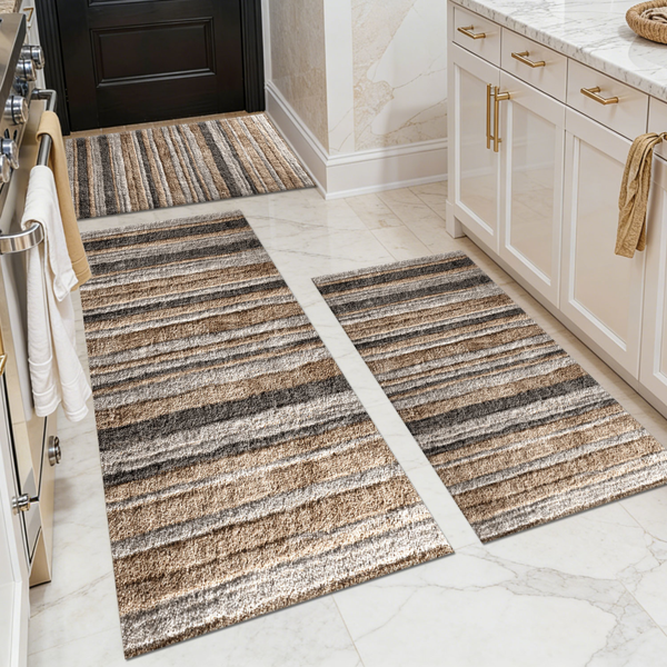 Three-piece kitchen rug set, non-slip and washable, abstract pattern kitchen hallway rug, soft and comfortable, suitable for sinks, floors, entrances, hallways and bathrooms.