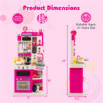 Pink Kids Corner Play Kitchen with Realistic Sounds, Lights & Steam, 95PCS Accessories Pretend Cooking Set for Ages 3+ - Image 4
