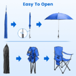 Folding Camping Chair with Detachable 8-Rib Sun Umbrella, 42.13 Inch Canopy Aluminum Alloy Portable Lawn Chair Supports 330LBS with Cup Holder - Image 15
