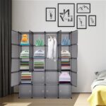 20 Cube Organizer Stackable Plastic Cube Storage Shelves Design Multifunctional Modular Closet Cabinet with Hanging Rod Gray - Image 13