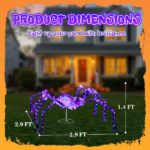 Replace 43966577 3FT Halloween Decorations Light Up Spider, Outdoor Halloween Decor Lighted Iridescent Spider, Weather Proof Pre-lit Spider with 340 LED Lights, for Front Yard Porch Gardens Lawns Party - Image 4