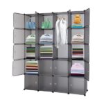 20 Cube Organizer Stackable Plastic Cube Storage Shelves Design Multifunctional Modular Closet Cabinet with Hanging Rod Gray - Image 10
