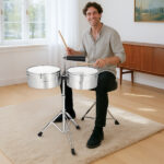 Percussion 13" & 14" Timbales Drum Set with Stand and Cowbell Silver - Image 8