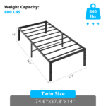 Black Twin Size Simple Basic Platform Metal Bed Frame - 14 Inch Bed Height - Image 2