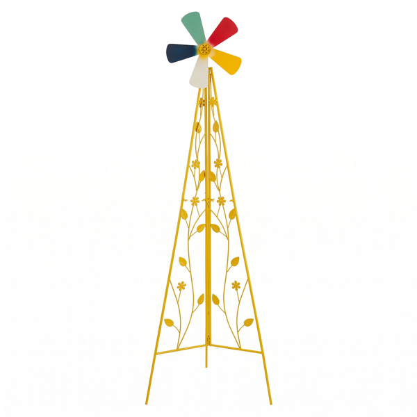 67794702_1 6.2ft Yellow 5-Blade Iron Windmill with Tripod Stand - Image 1