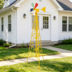 6.2ft Yellow 5-Blade Iron Windmill with Tripod Stand - Image 8