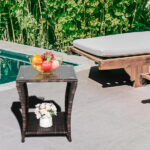 Replace 6088352 Glass Surface Brown Gradient Iron Frame Rattan Side Table - Image 18