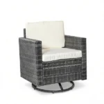 Cream White PE Wicker Outdoor Swivel Rocker – 360° Patio Glider Chair for Porch, Backyard, Deck - Image 2