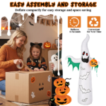 12ft Inflatable Halloween Decor with Flashing Bats & White Ghosts, 4 LED Lights + 82 String Lights, White & Green, 12V 1500mA US Power Adapter - Image 2