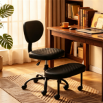 Cross Legged Meditation Office Chair with 360° Rotatable Footrest, Height Adjustable Ergonomic Faux Leather Desk Chair with Rolling Casters - Image 9