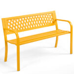 47in PVC Mesh Backrest Iron Bench Yellow - Image 11