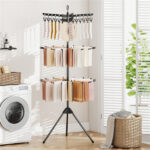 3-Tier Foldable Tripod Clothes Drying Rack with 24 Clips & 32 Rods, 70" Space Saving Laundry Dryer - Image 8