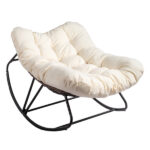 Oversized Rattan Papasan Chair, Outdoor Steel Wicker Rocking Seating with Thick Padded Cushion for Patio, Living Room, Backyard, Porch(Brown Wicker & Beige Cushion) - Image 3