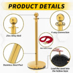 4PCS Gold Stanchions Posts with 3PCS 5 ft Red Velvet Rope, Red Velvet Rope Stanchion Set Crowd Control Barriers, Stanchions and Velvet Ropes Red Carpet Poles for Party Supplies - Image 7