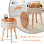 SKU 11441794 Storage Ottoman Linen Round Vanity Stool Tray Top Modern Foot Stool with Wood Legs Multifunctional Upholstered Foot Ottoman Rest for Living Room, Bathroom, Makeup Beige (TEMU ) - Image 2