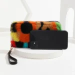 Colorful gradient leopard print plush handbag, detachable wristband, portable storage wallet for girls - Image 2