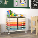 12-Drawer Rolling Storage Cart - 2-Row 10-Storey, Multicolor Drawers, 4 Wheels (2 Brake), White Frame-Macaron - Image 9