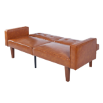 Modern PU Leather Futon Sofa with Tufted Backrest, Adjustable Reclining Couch with Wood & Metal Legs, Mid-Century Style Sofa for Living Room - Image 2