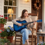 Blue 38-inch Acoustic Guitar with Picks, Strings, Capo, Case, Tuner, and Strap - Image 8
