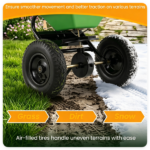 Green Heavy-Duty Walk-Behind Broadcast Lawn Spreader, 66 Lbs Capacity Adjustable Flow Control, Pneumatic Rubber Wheel Push Spreaders for Grass Seed Fertilizer Snow Salt - Image 5