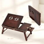 Adjustable Bamboo Laptop Bed Tray with Storage Drawer, 4 Tilt Angles 9"-11.5" Height Foldable Lap Desk Ventilation Holes Anti-Fall Baffle for Bed Sofa Picnic Brown - Image 5