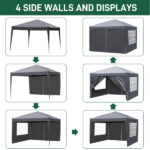 10x10ft Outdoor Pop Up Canopy, Portable Instant Canopy Tent with 4 Sidewalls for Outdoor Events Party Wedding Birthday Graduation, Dark Grey - Image 15