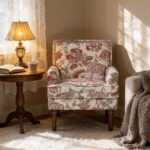 Accent Chair, Floral Armchair, Nailhead Trim, Red and white Decor, Solid Wood Legs, Farmhouse Furniture, Upholstered Slipper Chair, Side Chair, Traditional Print, Wayfair Living Room. - Image 2