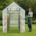 Large Walk-in Greenhouse with PE Cover & Side Windows, 12-Shelf Indoor Outdoor Portable Greenhouse for Garden Backyard, 56 x 85 x 77", White - Image 15