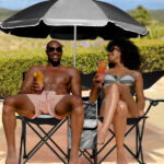 Portable Outdoor 2-Seat Folding Chair with Removable Sun Umbrella Black - Image 5