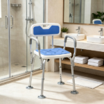 Adjustable Height Padded Shower Chair with Arms And Back Anti-slip Bath Seat for Seniors And Disabled Tool-Free Assembly,299lbs