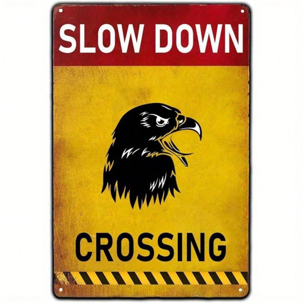 686b5386-9641-4fe7-93bb-eed8cf455029.png CIFbuy Slow Down Bald Eagle Crossing Vintage Metal Sign, Retro Warning Plaque, Waterproof Rust-Proof Art Wall Decor For Home Bar Pub Re TikTok, TikTok, b Re Self-pickup Logiopics - Image 1