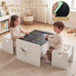 Kids Table and 2 Chairs Set with Chalkboard, Multi-Purpose Toddler Activity Table for Drawing, Eating & Studying - Image 7