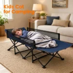 Navy No-Assembly Portable Toddler Camping Bed, Elevated Foldable Kids Sleepover Cot with Anti-Roll Mesh Baffles Stable Support Frame, Lightweight Travel Sleeping Bed for Daycare Home Outdoor Camping - Image 11