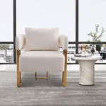 TS Modern decorative chair, living room side chair with gold metal legs, no wheels, suitable for dressing area, reception room, office,Teddy fleece upholstered metal foot sofas 2PCS White - Image 5