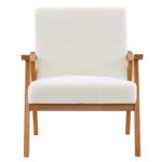 Solid Wood Armrest Teddy Velvet Simple Single Indoor Lounge Chair Backrest Creamy-White - Image 4