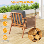 Gray Boho Patio Acacia Wood Chair with Woven Rope Armrests, Cushioned Outdoor Accent Chair for Porch Balcony - Image 8