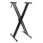 Dual-tube X-Shape Keyboard Stand + Adjustable Folding Piano Bench Stool Seat Black - Image 6
