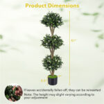 51" Artificial Boxwood Topiary Tree with 59 Flowers, Realistic Faux Evergreen Plant - White - Image 7