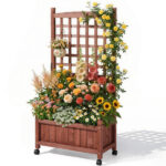 Wooden Planter with Trellis, 50" Tall Elevated Garden Bed Outdoor with Wheels, Freestanding Planter Box with Drainage Holes for Flower, Vegetable, Fruit, Herb in Garden, Patio, Balcony - Image 15