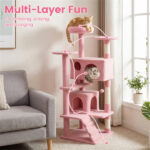 52" Tall Cat Tree Tower with Perches & Condos, Multi-Cat Playground with Scratching Posts (Pink) - Image 4