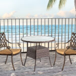 31.5" Patio Table for 4-Person, Outdoor Patio Wicker Round Dining Table, All-Weather Rattan Bistro Dining Table w/Glass Tabletop for Backyard Deck Porch Poolside, Brown - Image 8