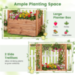 Natural Pine Wood Raised Garden Bed with Trellis & Hanging Roof, Elevated Wooden Planter Box with Drainage- Orange - Image 7