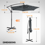 10FT Round Banana Hanging Patio Umbrella with 18 LED Lights, 6 Iron Ribs, Iron Straight & Curved Pole, Waterproof Polyester Canopy, with Stand Sleeve and Cross Base, Gray - Image 14