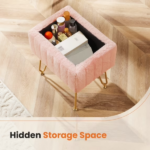 Square Ottoman with Storage, Makeup Cute Soft Small Footstool, Modern Style Faux Fur Seat with 4 Metal Legs & Adjustable Feet for Dressing, Living Room Bedroom Dorm, Pink - Image 6