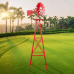 8FT Weather Resistant Yard Garden Windmill Red - Image 25